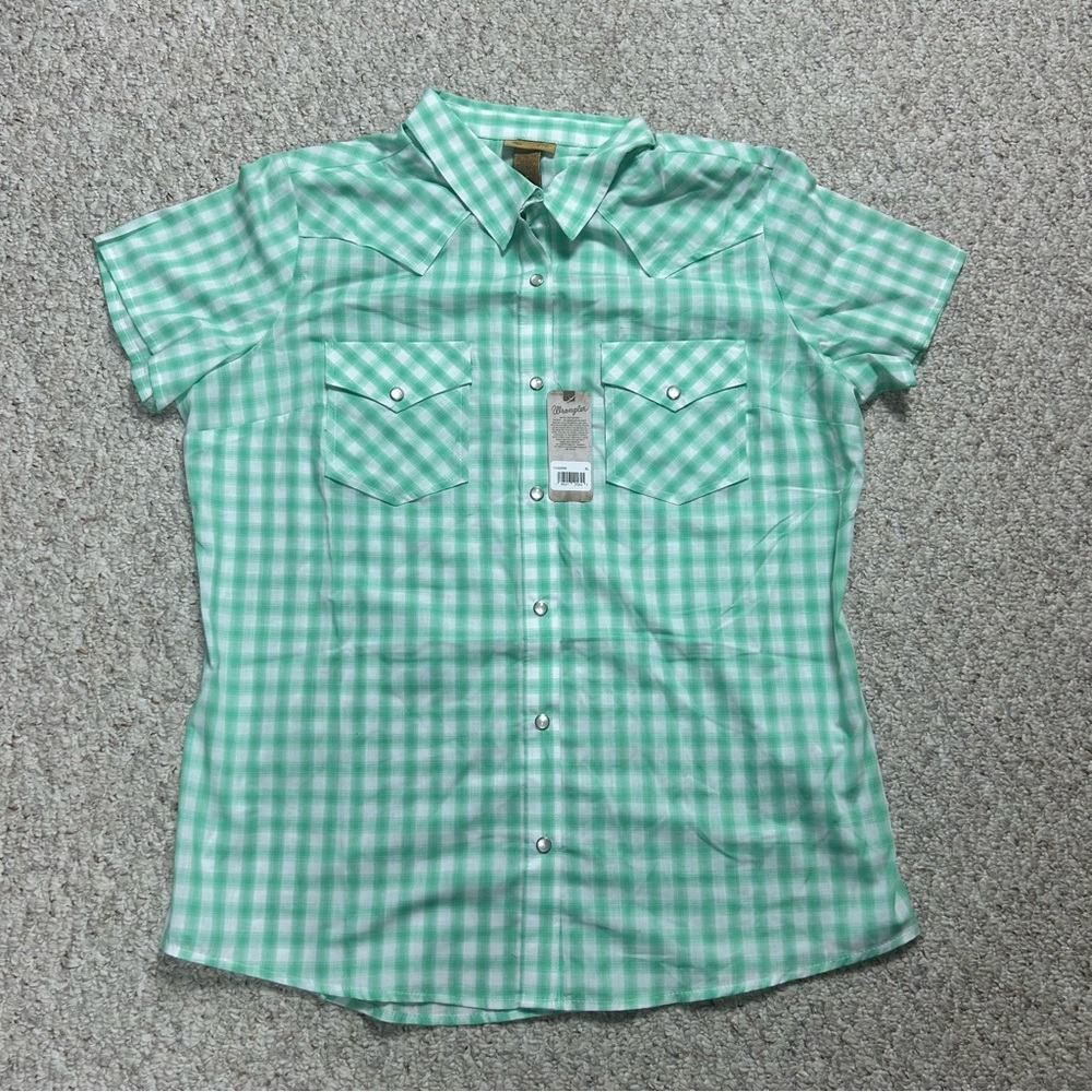 Wrangler NEW Pearl Snap Plaid Rancher Shirt Western Womens Size XL Green NWT S/S